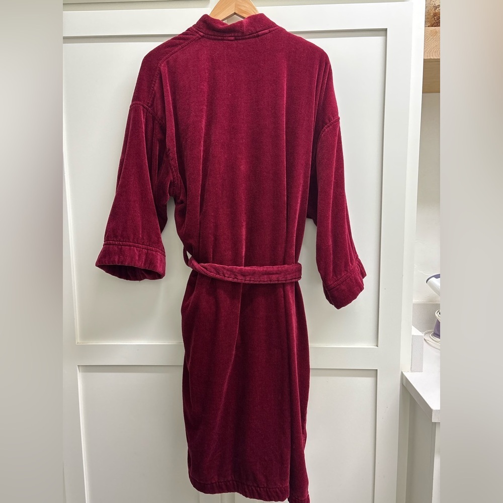 TJ Lawford Turkish Cotton Robe Womens  Medium Red Crown crest Terrycloth Belted - Picture 7 of 10